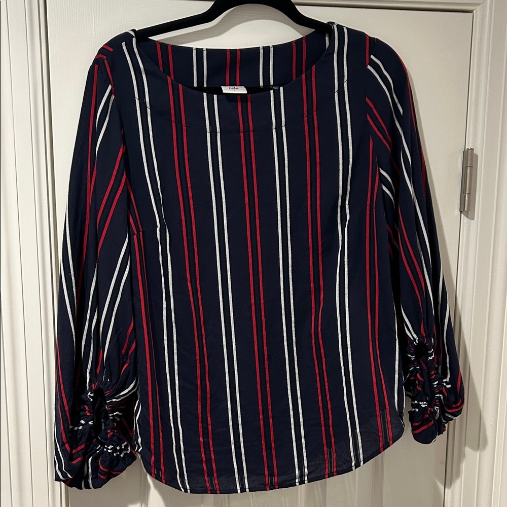 CAbi Navy and Red Striped Blouse